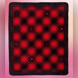 Victoria’s Secret PINK Blanket 2025 Red & Black Heart Dog  Sherpa Buffalo Plaid